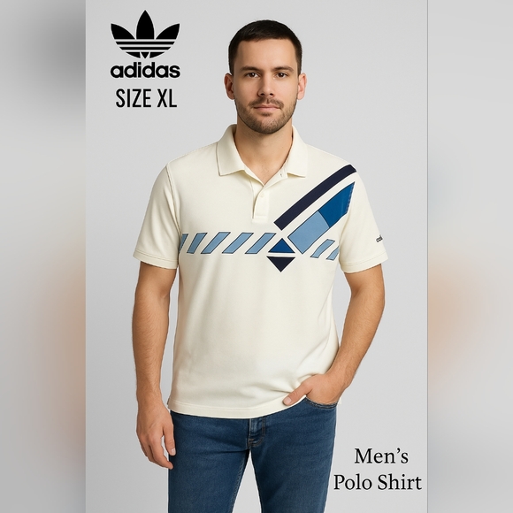 adidas Other - Adidas Men’s Polo Shirt White Blue Graphic Geometric Cotton Size XL